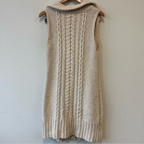 LOFT Wool Cotton Beige Chunky Cable Knit Cardigan Sweater Duster Vest - Picture 6 of 7